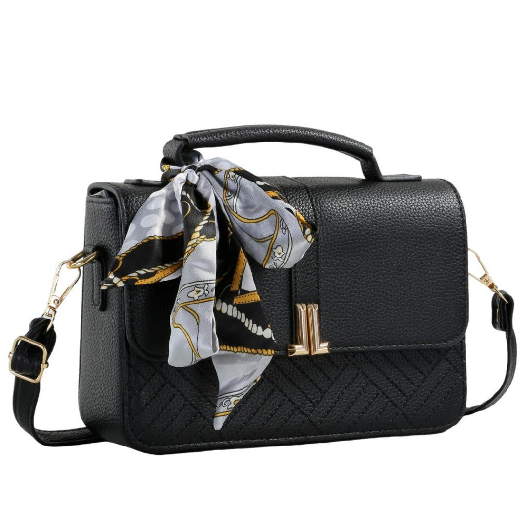 FashionDaily™ – Bolsa de Ombro Compacta com Alça Ajustável e Cachecol Estiloso 👜✨